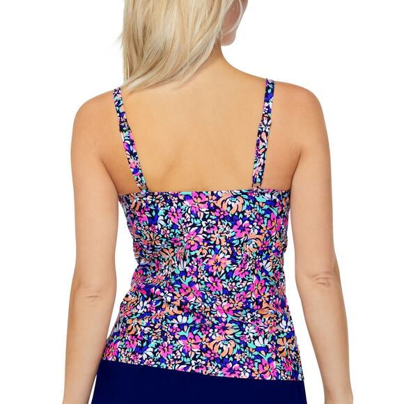 Island Escape Women's Gemini Printed Push-up Tankini Top, Navy multi, 14 - Picture 3 of 11